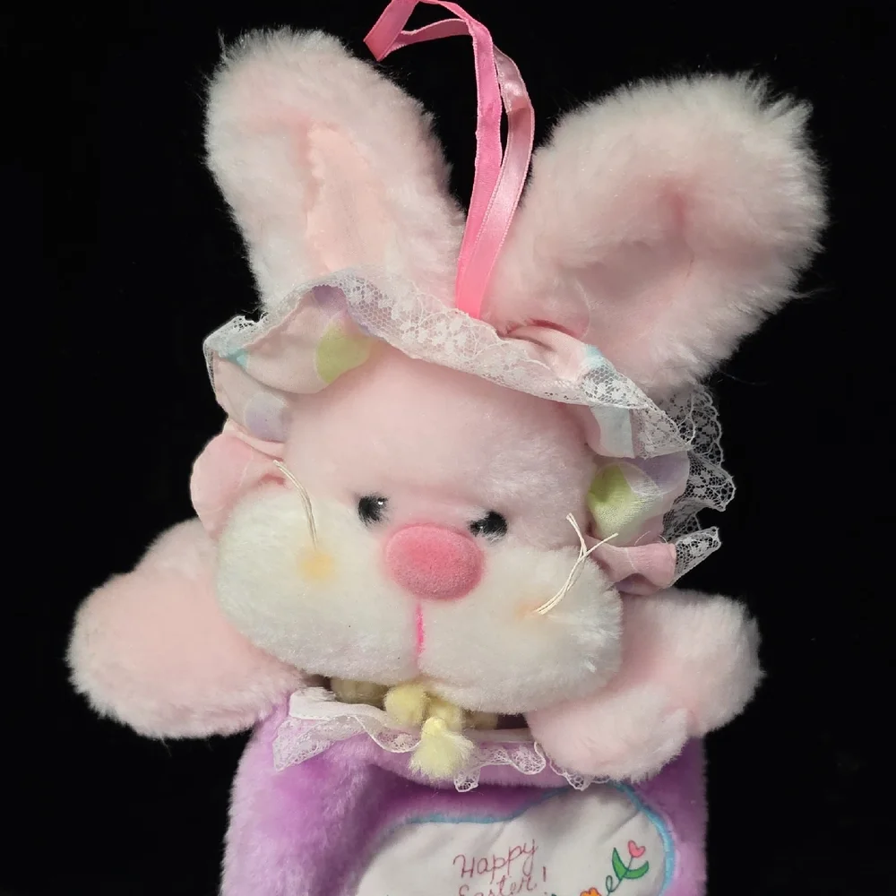 Pink and Purple Bunny Rabbit‎ Plush Stocking, Vintage 1985